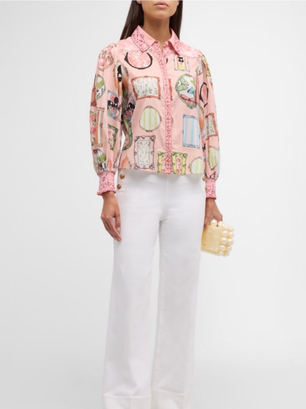 Alice + Olivia Pink Printed Frame-Detail Blouse Jacket - Picture 6 of 8